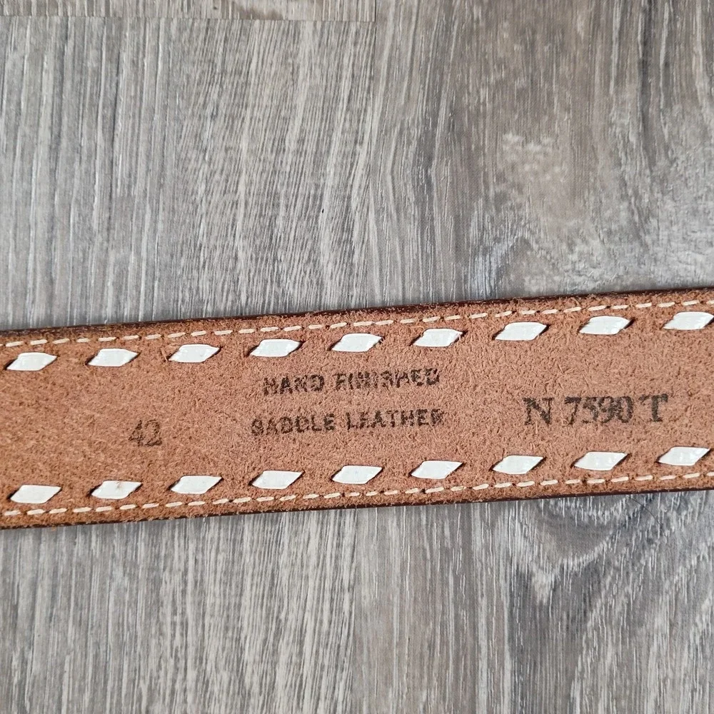 Hand Tooled‎ Leather Western Belt Size 42 GENE Saddle Cowboy Floral Buck Lacing*